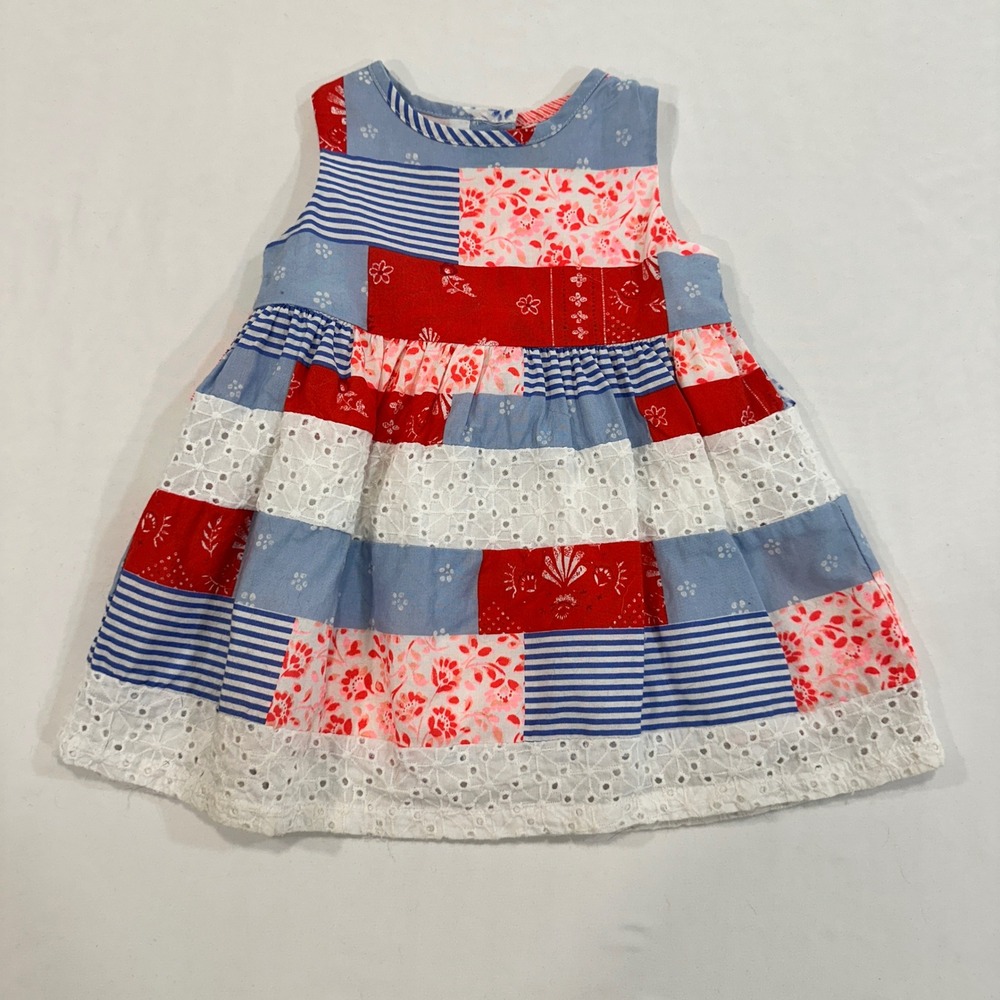 Baby B'gosh Patchwork Eyelet Dress Baby Girl 6M Red White Blue | Americana